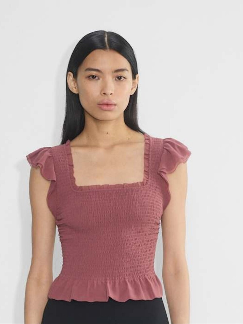 Aritzia Wilfred -Women's Top XL Smocked Square-Neck Dusty Rose